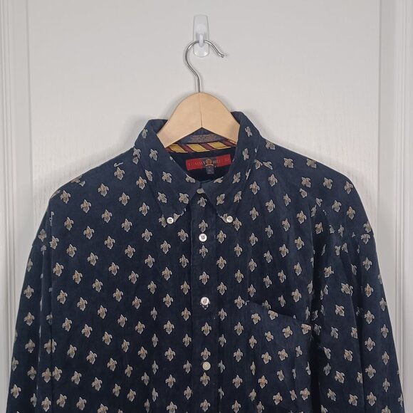 Vintage Tommy Hilfiger Fluer-de-Lis Shirt Men XL Blue Y2K  Corduroy 100% Cotton - Picture 4 of 6